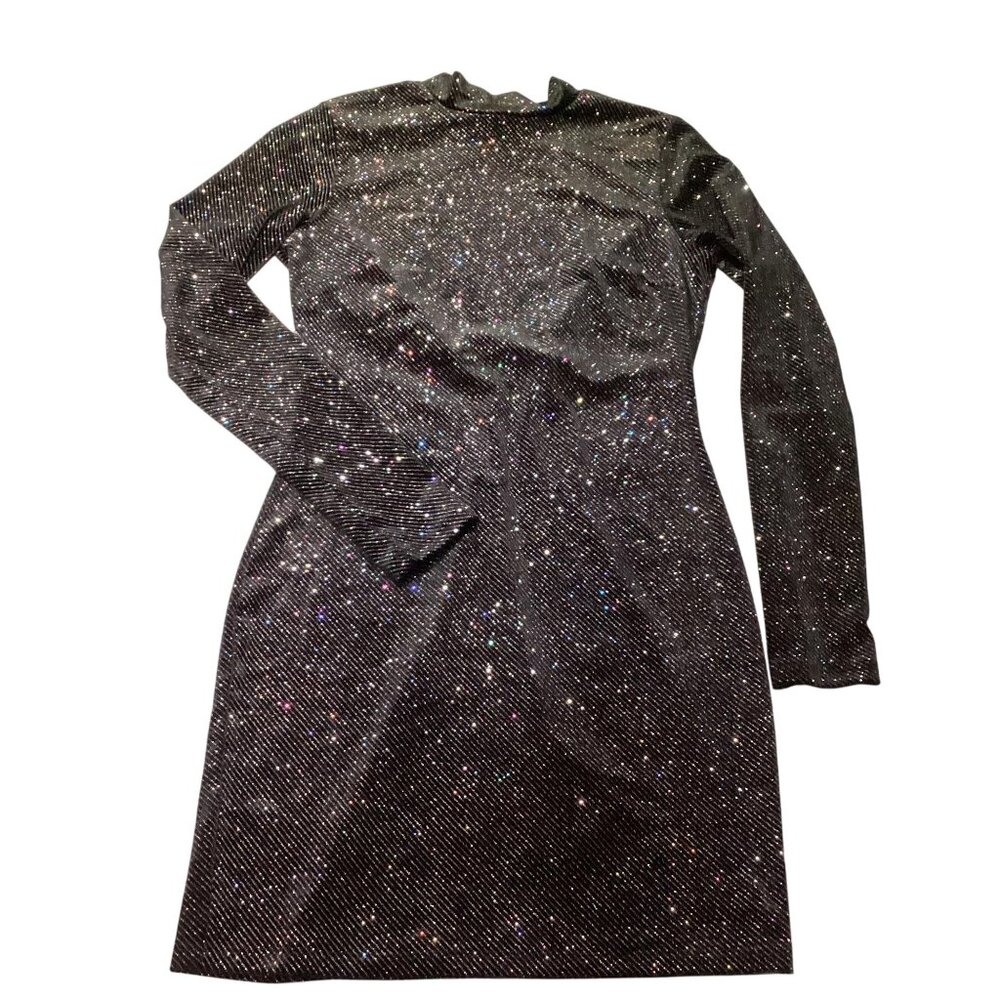 Evolutionary Mid Dress Black Sparkle Ribbed Size Med Poly Spandex Blend NWT